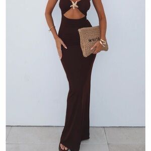 White Fox Pray For Forgiveness Strapless Maxi Dress Chocolate